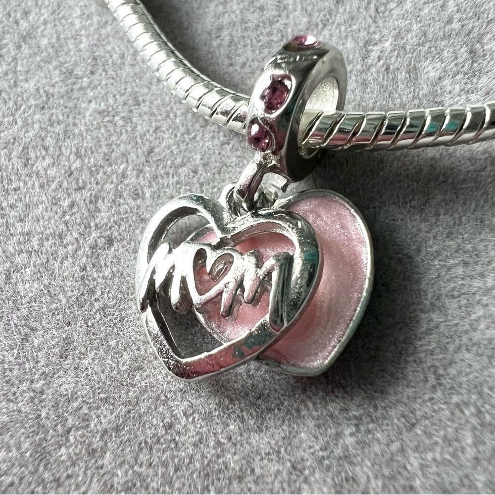 Pink Mom Heart‎ Charm fits PANDORA